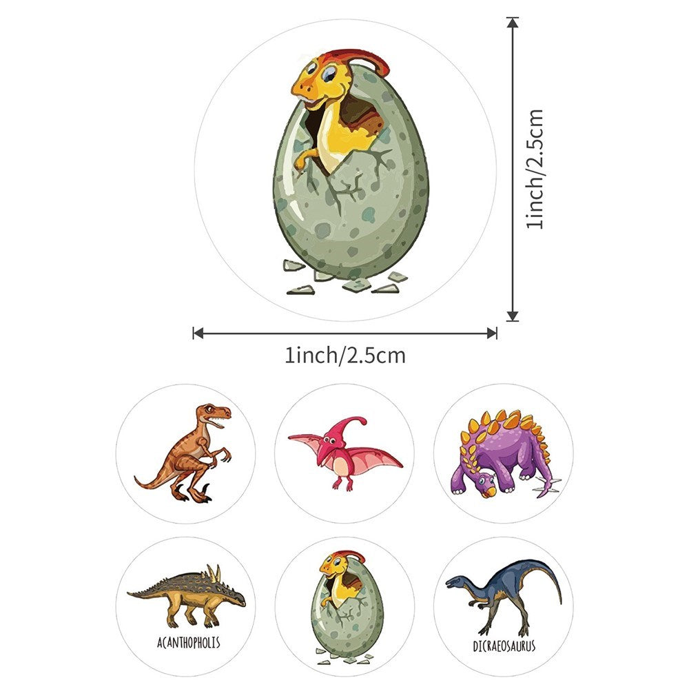 Roll of 500 x Stickers of Cartoon Dinosaurs - V2