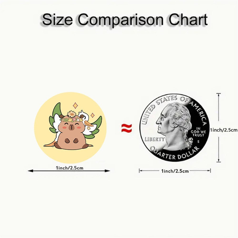 Roll of 500 x Stickers of Cartoon Capybara - V2