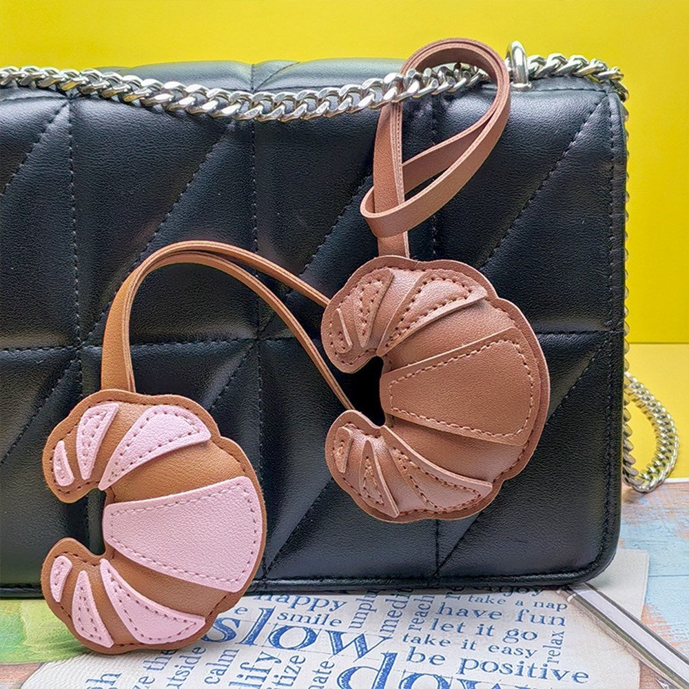 Bag Charm - Croissant in Faux Leather - Light Brown / Dark Brown