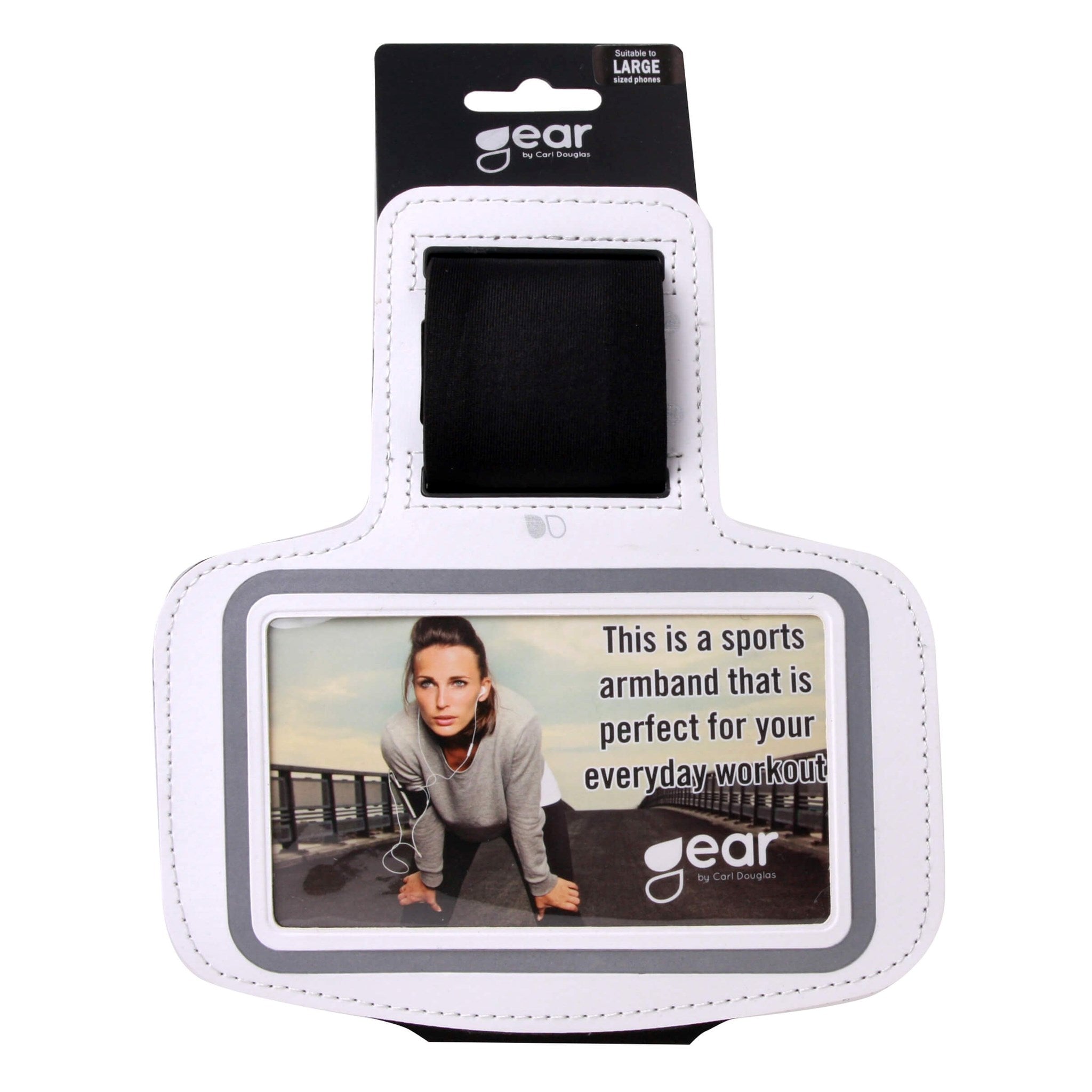 GEAR Universal Running Armband with Adjustable Velcro Strap & Reflective Edge (Max. Phone: 55 x 120mm) - White