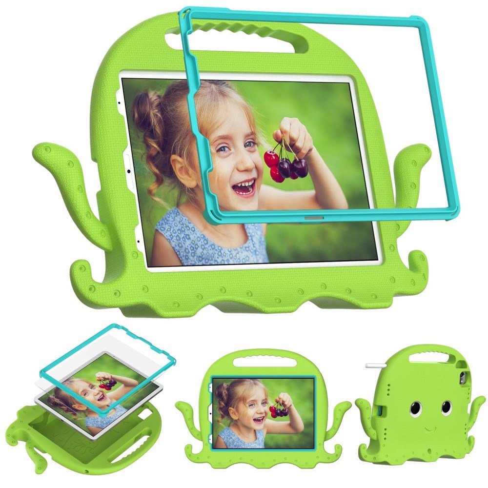 EIDERWOOD iPad Air 11" (2024) / Pro 11" (2025 - 2018) Kids Case w. Shoulder Strap & Hand Holder - Octopus - Green