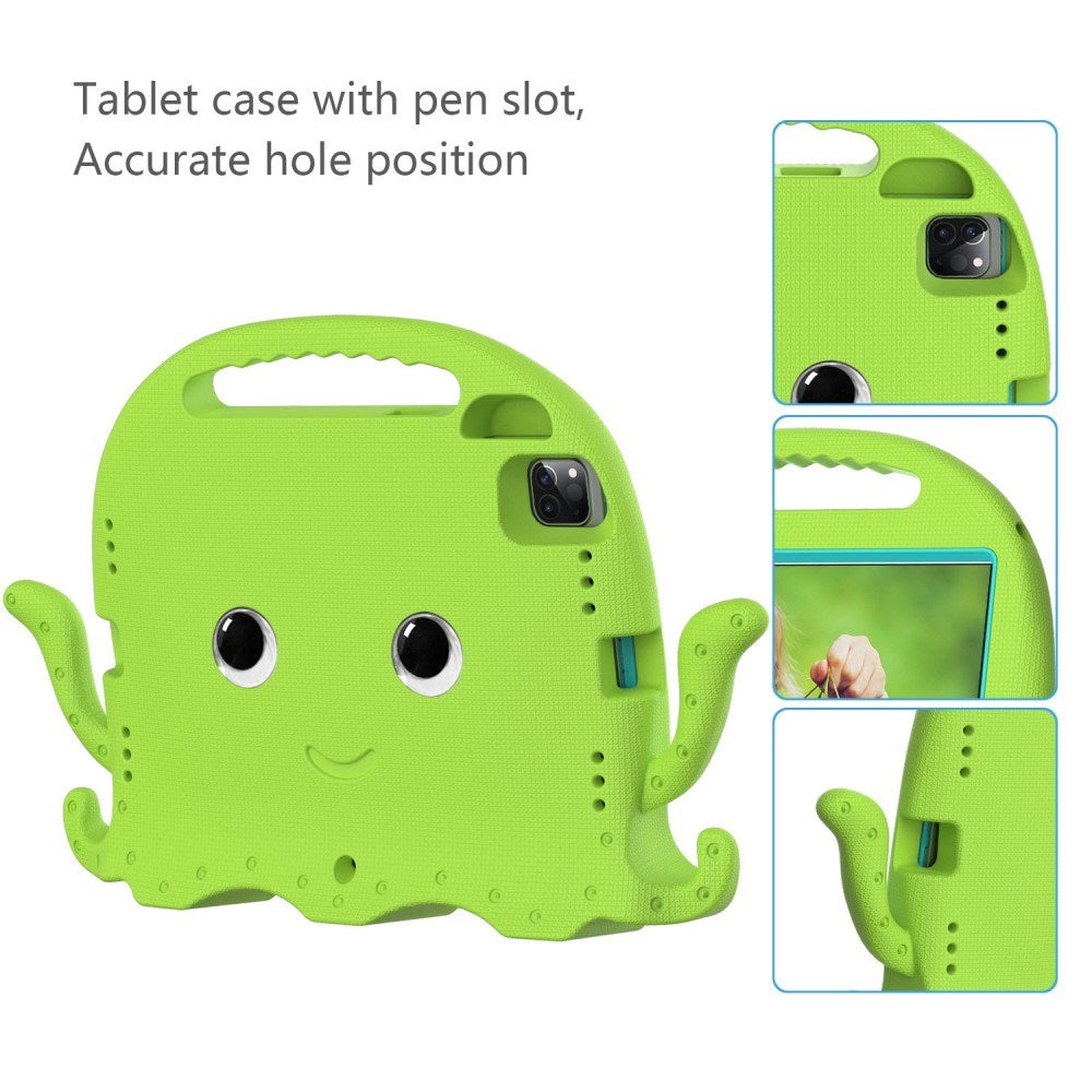EIDERWOOD iPad Air 11" (2024) / Pro 11" (2025 - 2018) Kids Case w. Shoulder Strap & Hand Holder - Octopus - Green