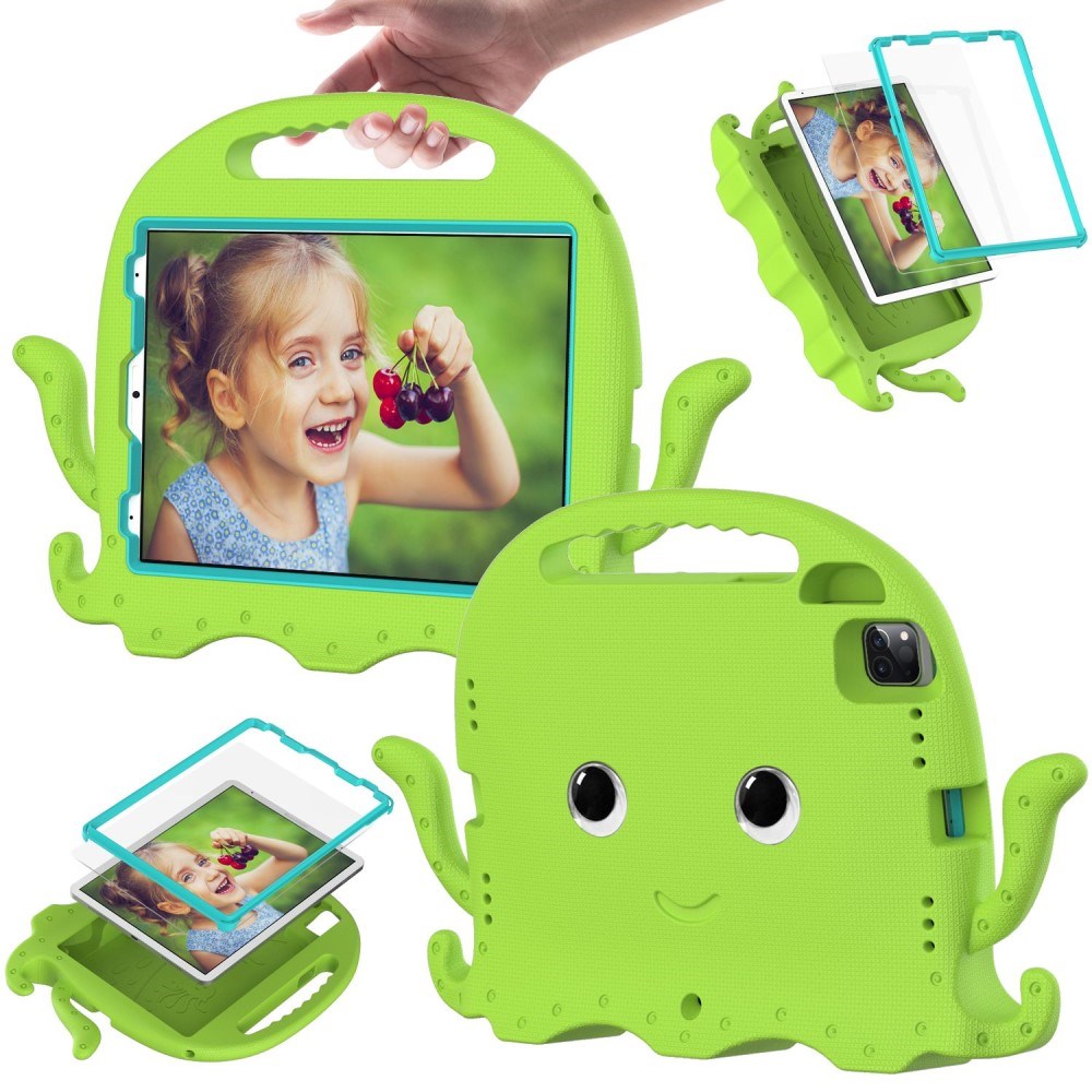 EIDERWOOD iPad Air 11" (2024) / Pro 11" (2025 - 2018) Kids Case w. Shoulder Strap & Hand Holder - Octopus - Green