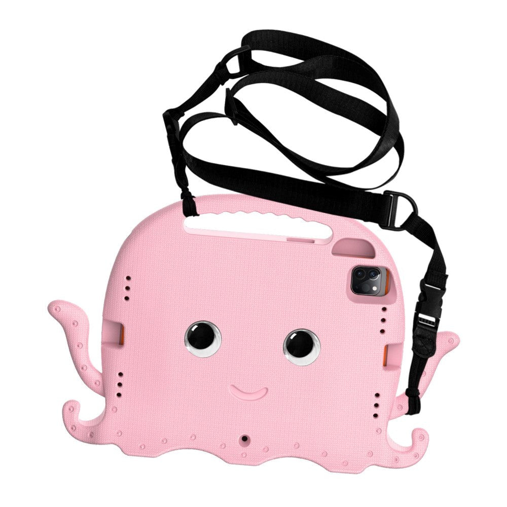 EIDERWOOD iPad Air 11" (2024) / Pro 11" (2025 - 2018) Kids Case w. Shoulder Strap & Hand Holder - Octopus - Baby Pink