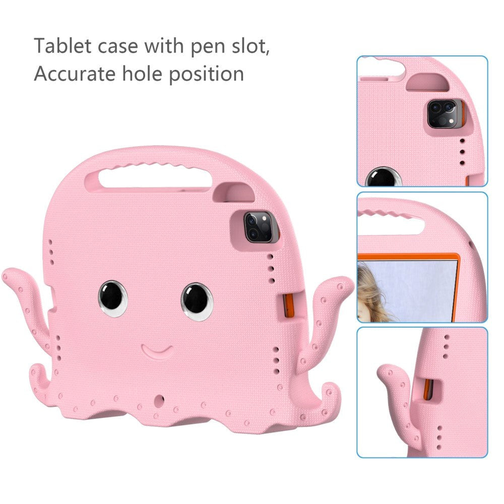 EIDERWOOD iPad Air 11" (2024) / Pro 11" (2025 - 2018) Kids Case w. Shoulder Strap & Hand Holder - Octopus - Baby Pink