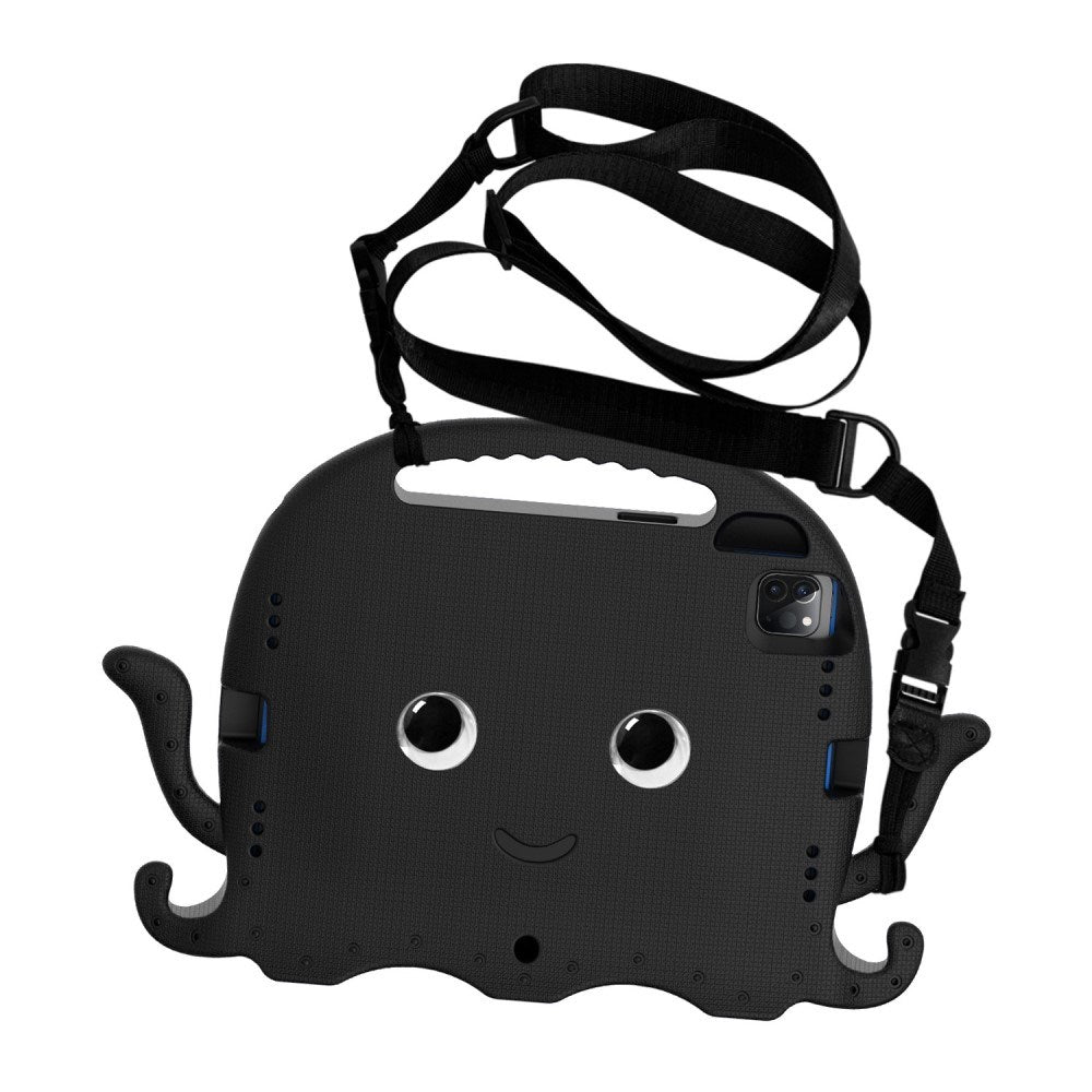 EIDERWOOD iPad Air 11" (2024) / Pro 11" (2025 - 2018) Kids Case w. Shoulder Strap & Hand Holder - Octopus - Black