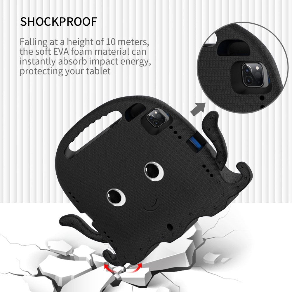 EIDERWOOD iPad Air 11" (2024) / Pro 11" (2025 - 2018) Kids Case w. Shoulder Strap & Hand Holder - Octopus - Black