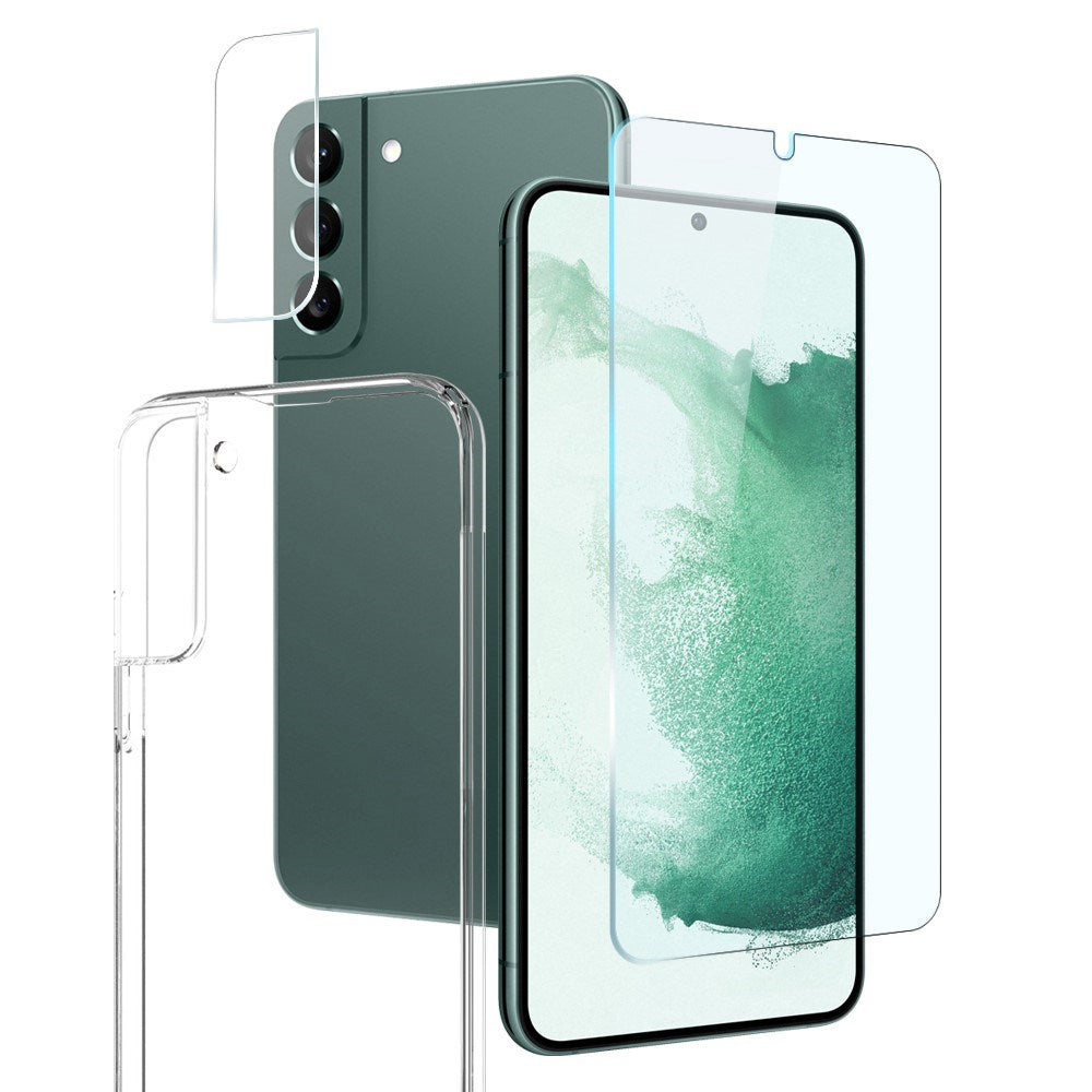 NORTHJO Samsung Galaxy S22 | 3-in-1 360° Protection Set with Case | Screen Protector | Camera Lens Protector - Transparent