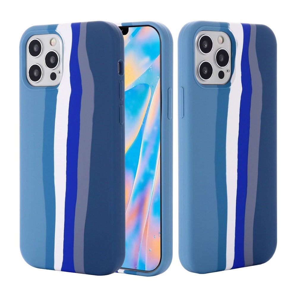 iPhone 14 Pro Silicone Case - Rainbow - Blue