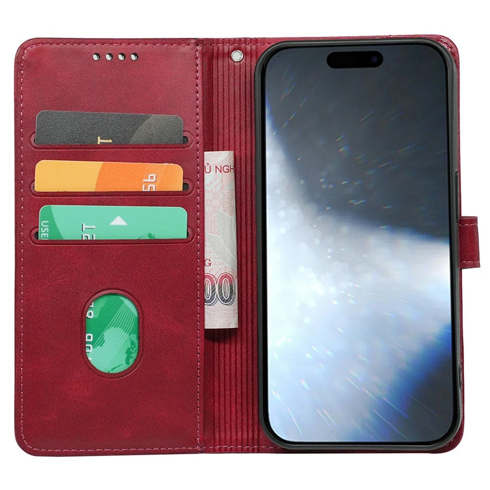 EIDERWOOD iPhone 16 Leather Flip Case w. Stand Function & Wallet - Red