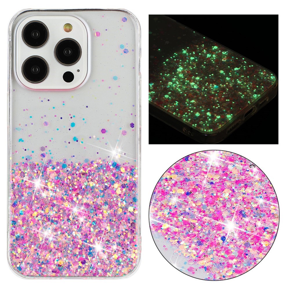 iPhone 16 Pro Max EIDERWOOD Flexible Plastic Glitter Case – Transparent / Pink