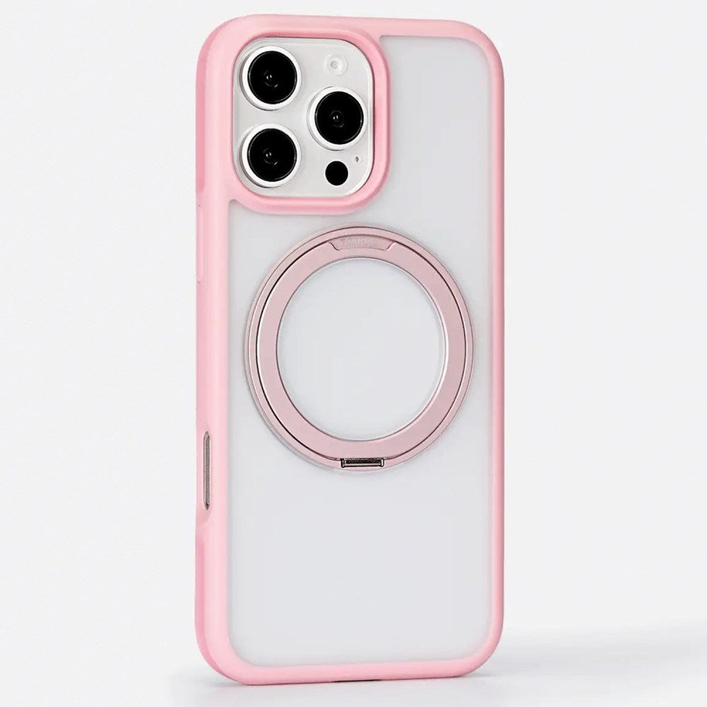 TORRAS iPhone 16 Pro Hybrid Plastic Case with Rotatable Kickstand Ring - MagSafe Compatible - Transparent / Pink