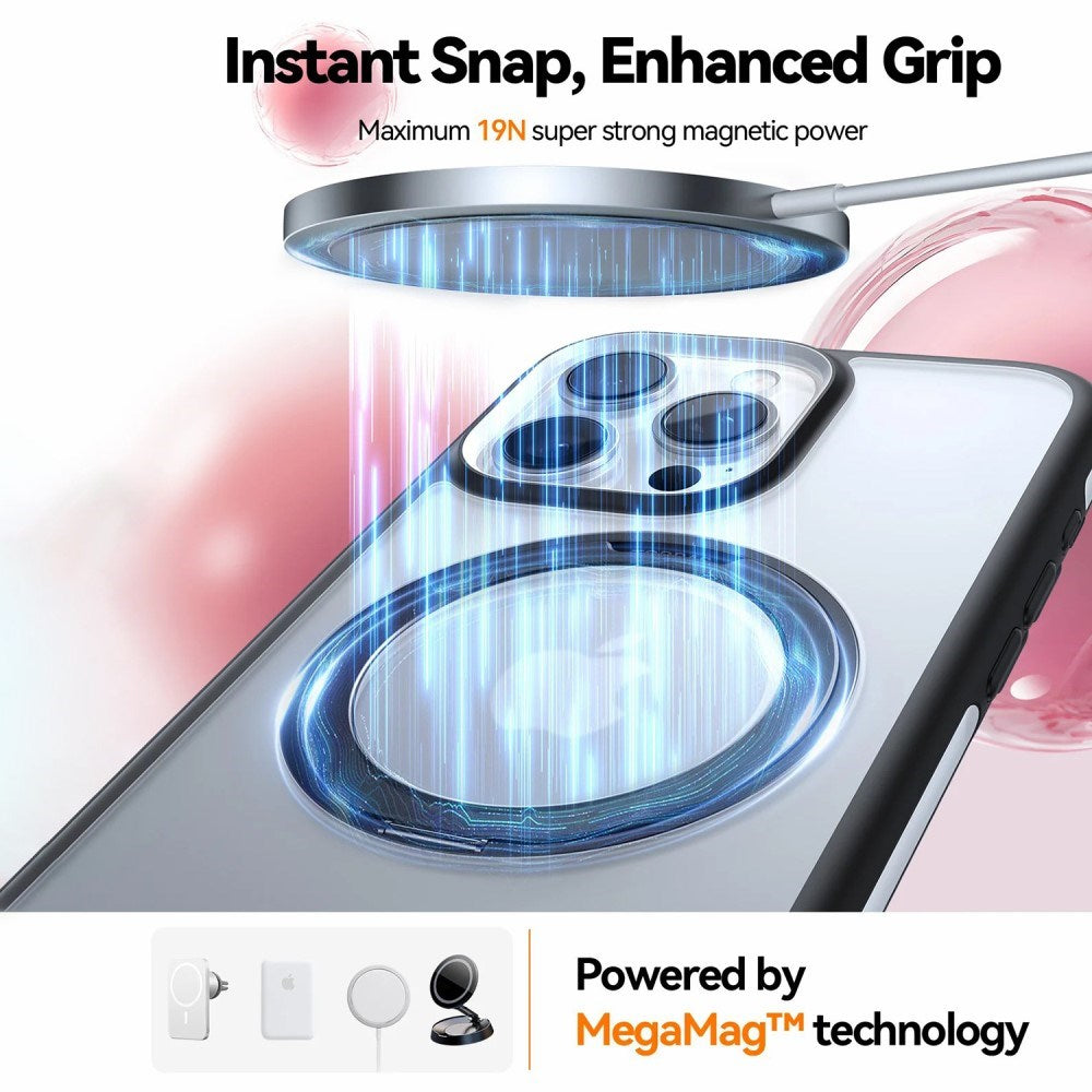 TORRAS iPhone 16 Pro Hybrid Plastic Case with Rotatable Kickstand Ring - MagSafe Compatible - Transparent / Pink