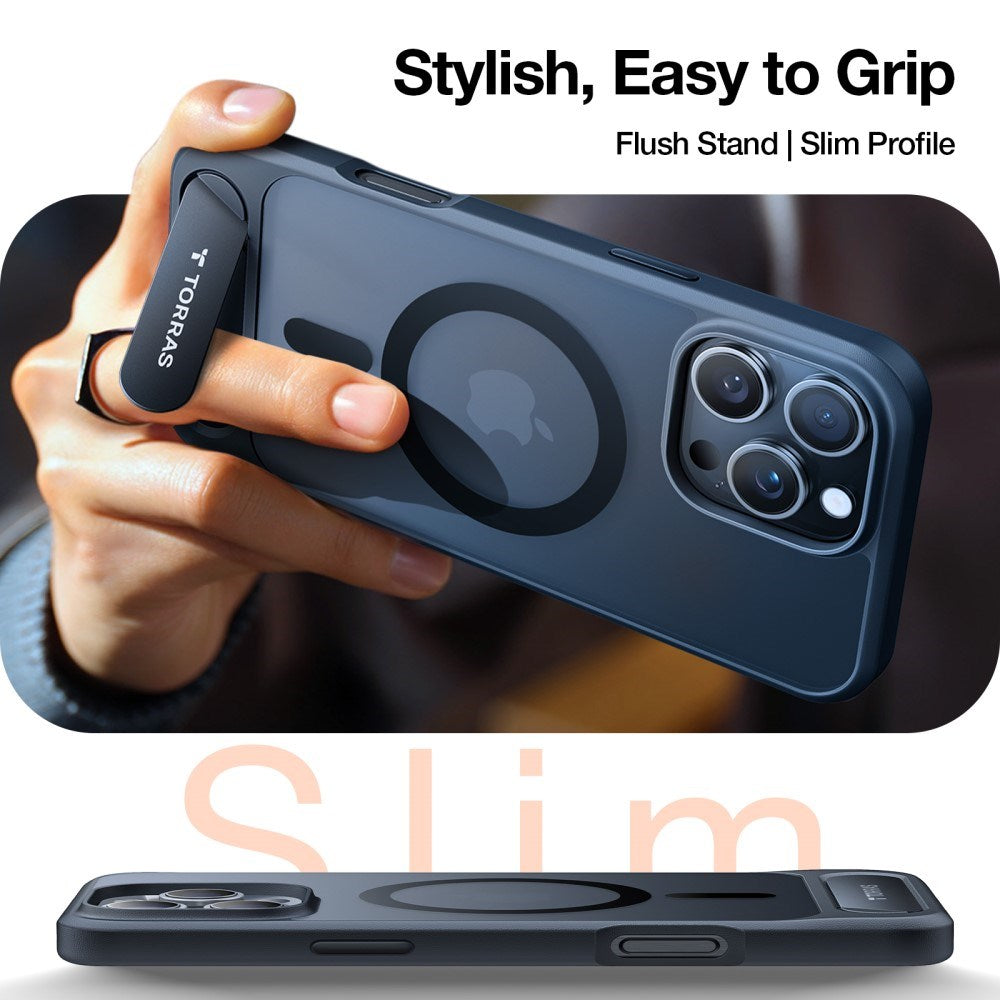 TORRAS iPhone 16 Pro Hybrid Case with Stand Function - MagSafe Compatible - Black
