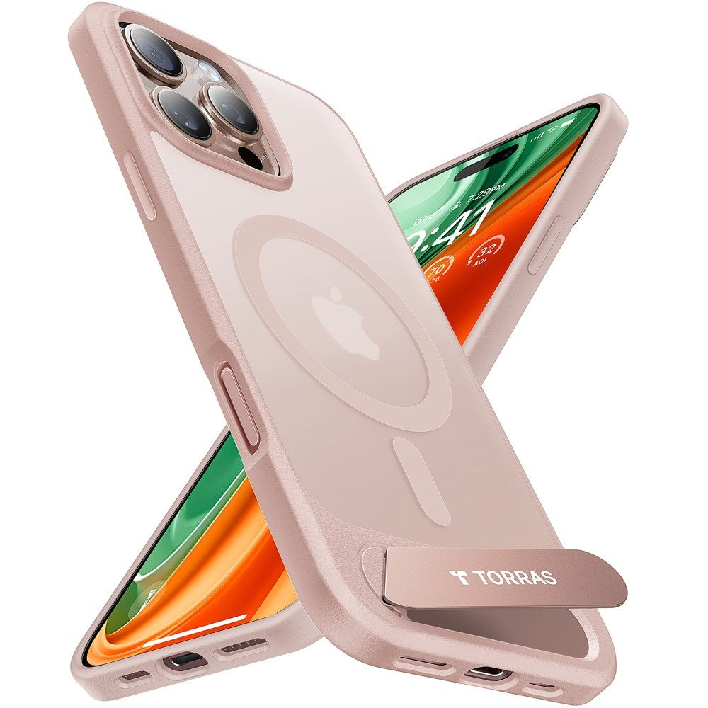 TORRAS iPhone 16 Pro Hybrid Case with Stand Function - MagSafe Compatible - Rose Gold