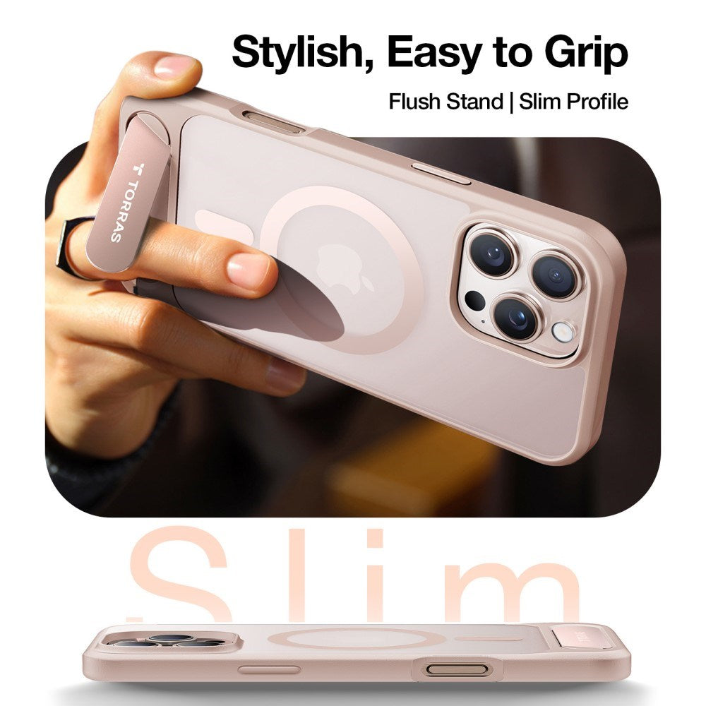 TORRAS iPhone 16 Pro Hybrid Case with Stand Function - MagSafe Compatible - Rose Gold