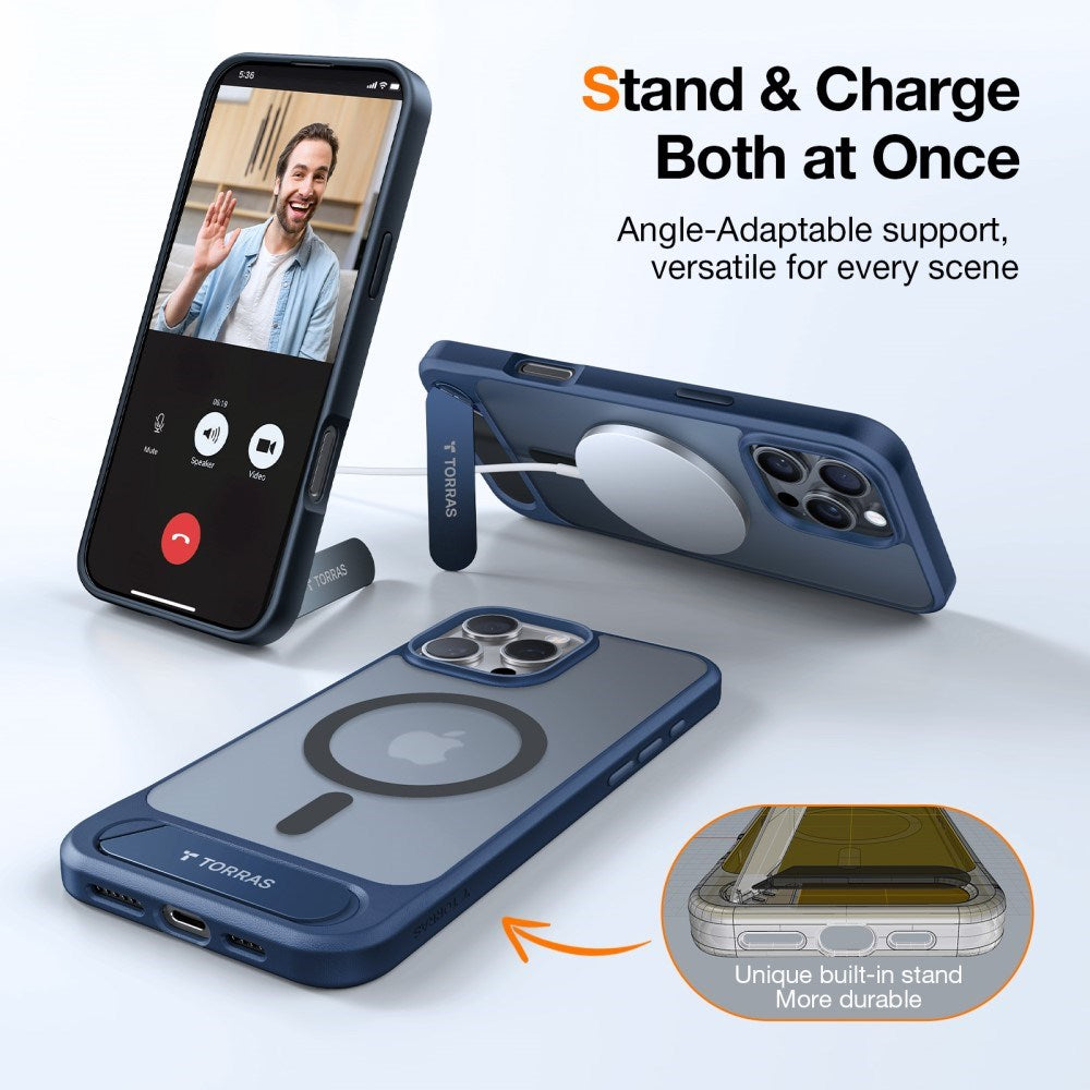 TORRAS iPhone 16 Pro Hybrid Case with Stand Function - MagSafe Compatible - Blue