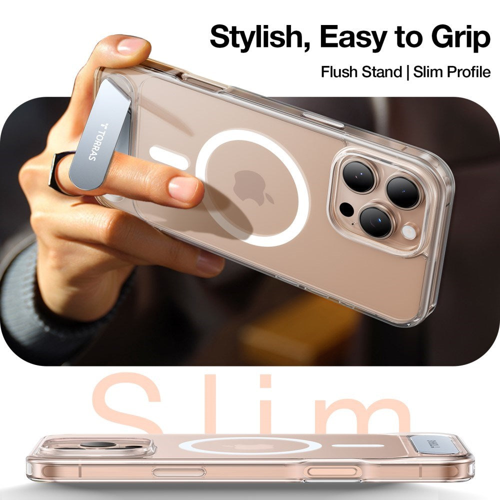 TORRAS iPhone 16 Pro Hybrid Case with Stand Function - MagSafe Compatible - Transparent