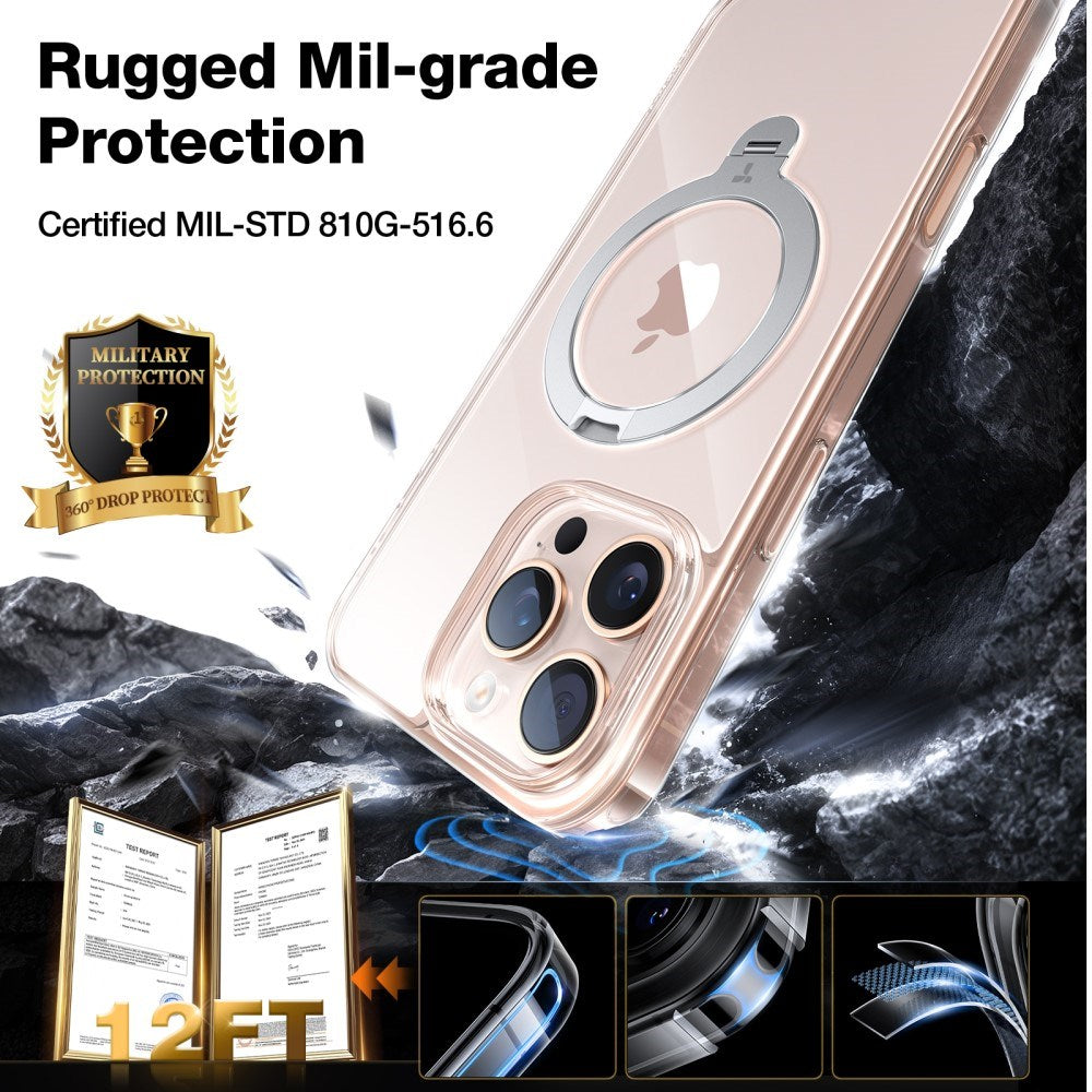 TORRAS iPhone 16 Pro Hybrid Plastic Case with Stand Function - MagSafe Compatible - Transparent