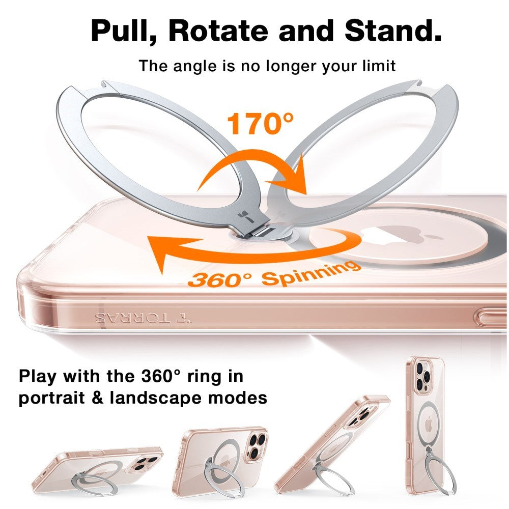 TORRAS iPhone 16 Pro Max Hybrid Plastic Case with Stand Function - MagSafe Compatible - Transparent