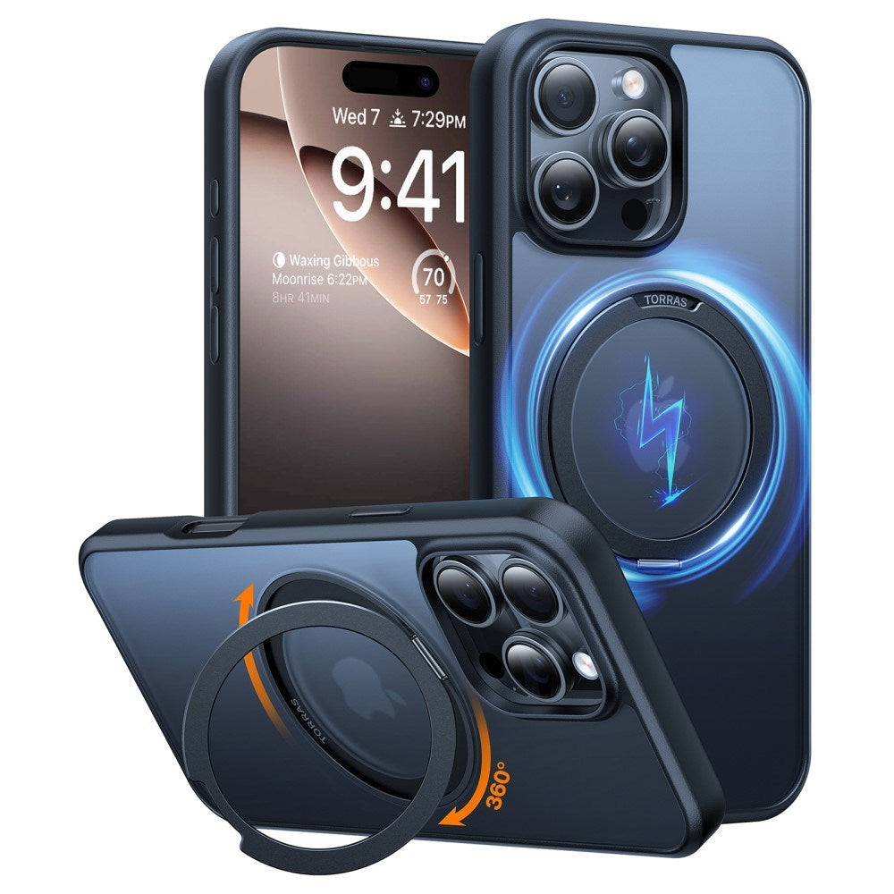 TORRAS iPhone 16 Pro Plastic Case with Kickstand Ring - MagSafe Compatible - Black
