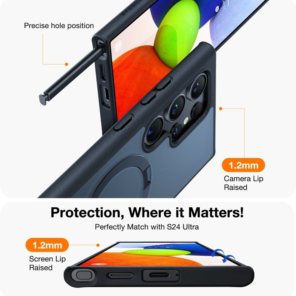 TORRAS Samsung Galaxy S24 Ultra Guardian Ostand Series Case with Kickstand - MagSafe Compatible - Black