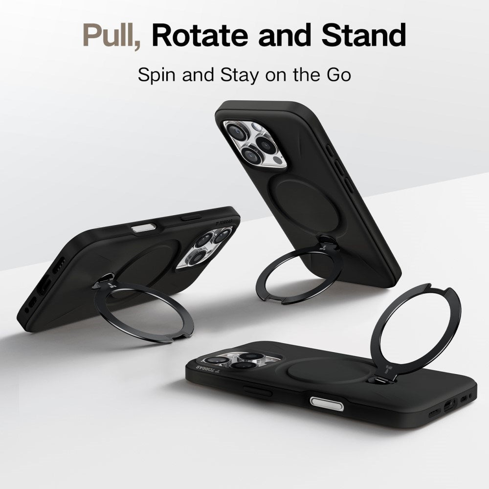 TORRAS iPhone 16 Pro Flexible Plastic Case with Ring Kickstand - MagSafe Compatible - Black