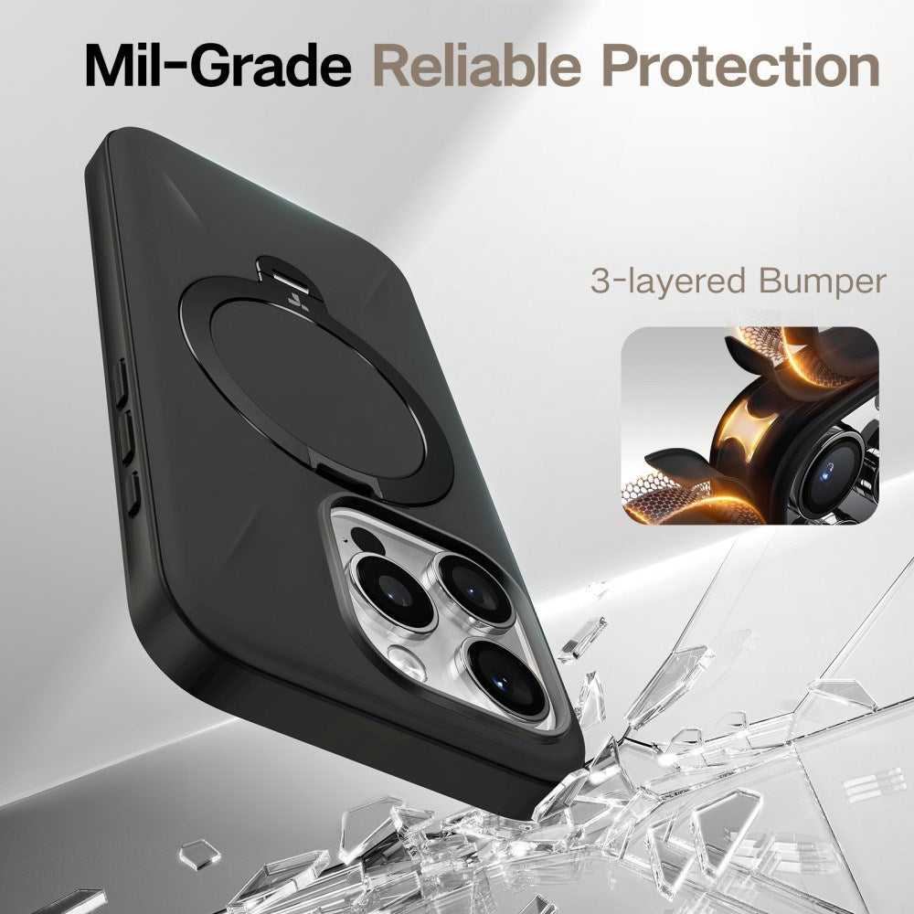 TORRAS iPhone 16 Pro Flexible Plastic Case with Ring Kickstand - MagSafe Compatible - Black