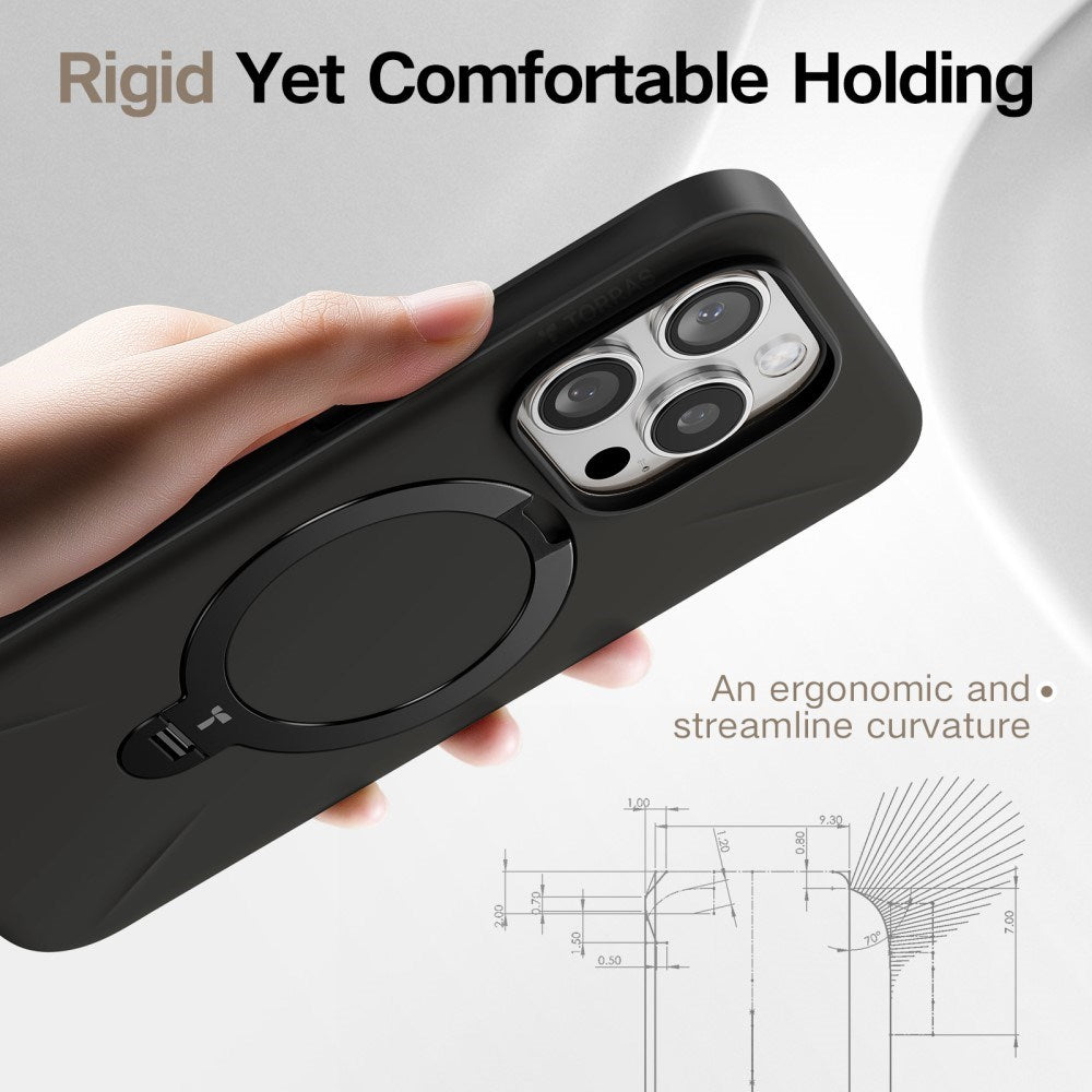 TORRAS iPhone 16 Pro Flexible Plastic Case with Ring Kickstand - MagSafe Compatible - Black