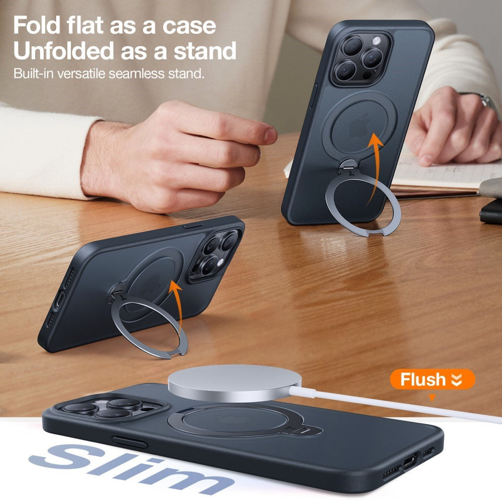 TORRAS iPhone 15 Pro Hybrid Plastic Case with Stand Function - MagSafe Compatible - Black