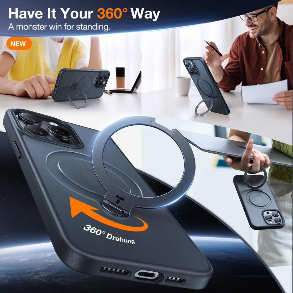 TORRAS iPhone 15 Pro Hybrid Plastic Case with Stand Function - MagSafe Compatible - Black