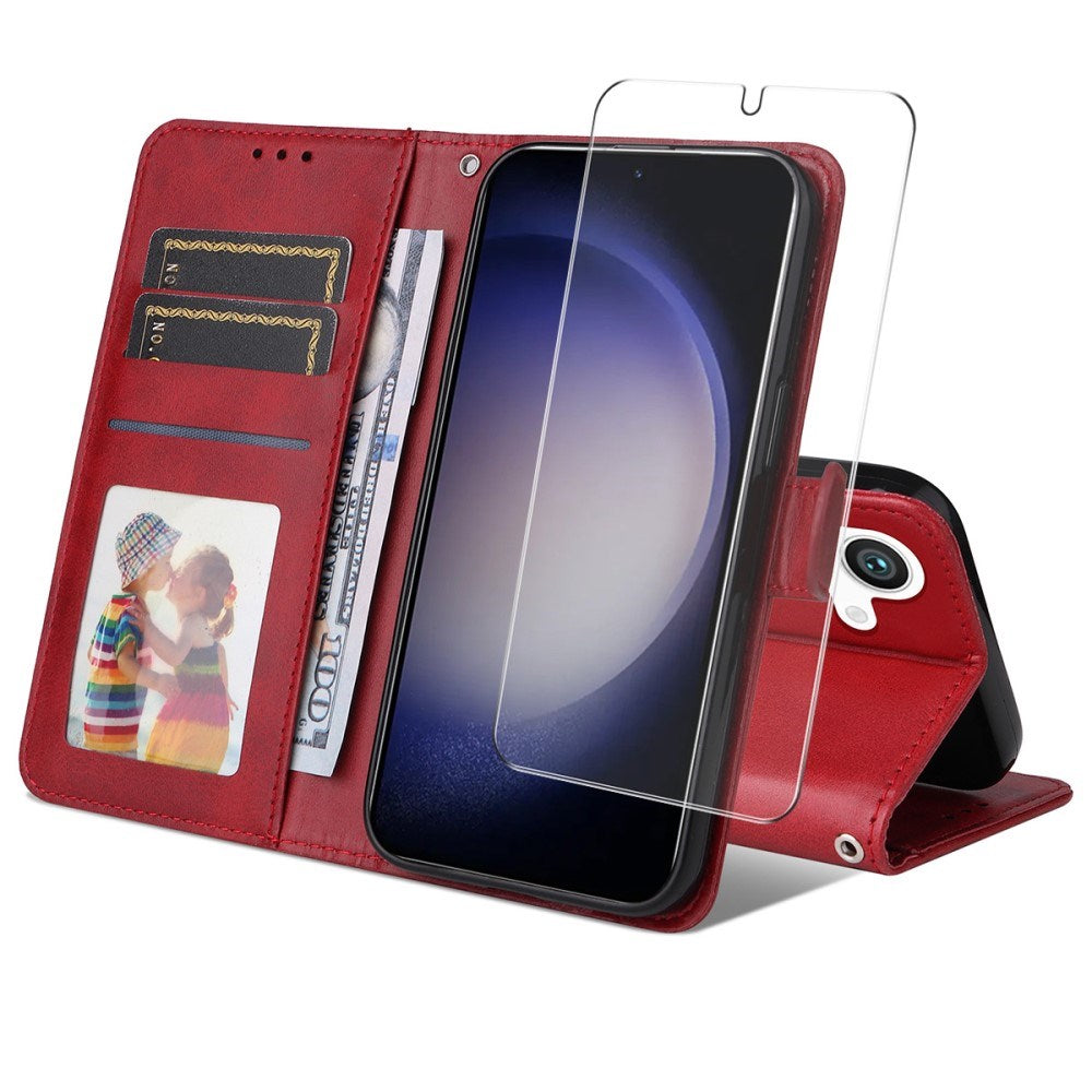 EIDERWOOD Samsung Galaxy S25+ (Plus) / 24+ (Plus) 2-in-1 Faux Leather Flip Case with Screen Protector Glass - Red