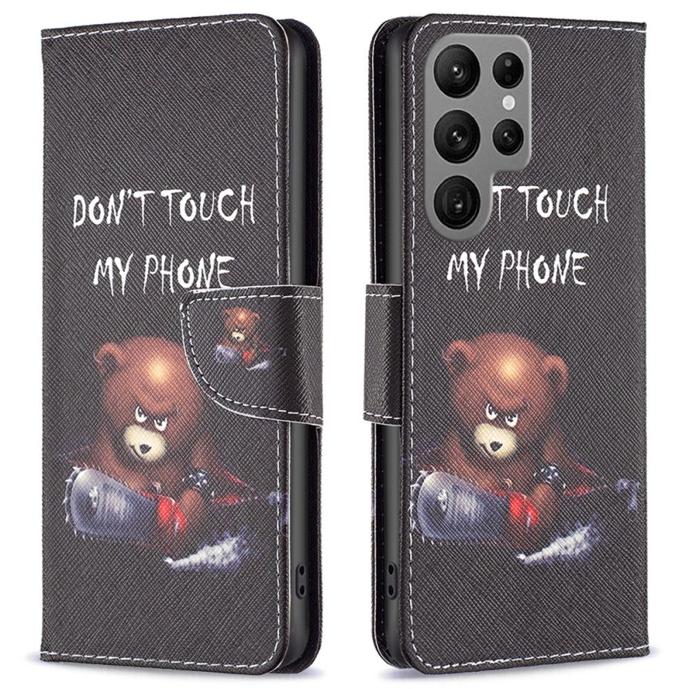 EIDERWOOD Samsung Galaxy S25 Ultra Faux Leather Case with Wallet & Stand Function - "Don't Touch My Phone" Bear