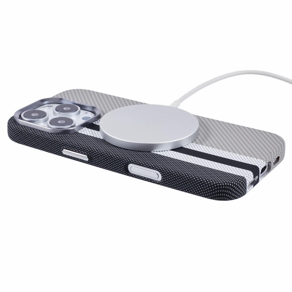 EIDERWOOD Patterned Carbon Case - iPhone 16 Pro - MagSafe Compatible - Grey Stripes