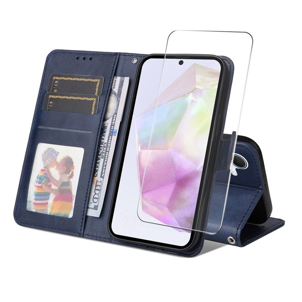 EIDERWOOD Samsung Galaxy A56 (5G) / A36 (5G) 2-in-1 Faux Leather Flip Case with Screen Protector Glass - Blue