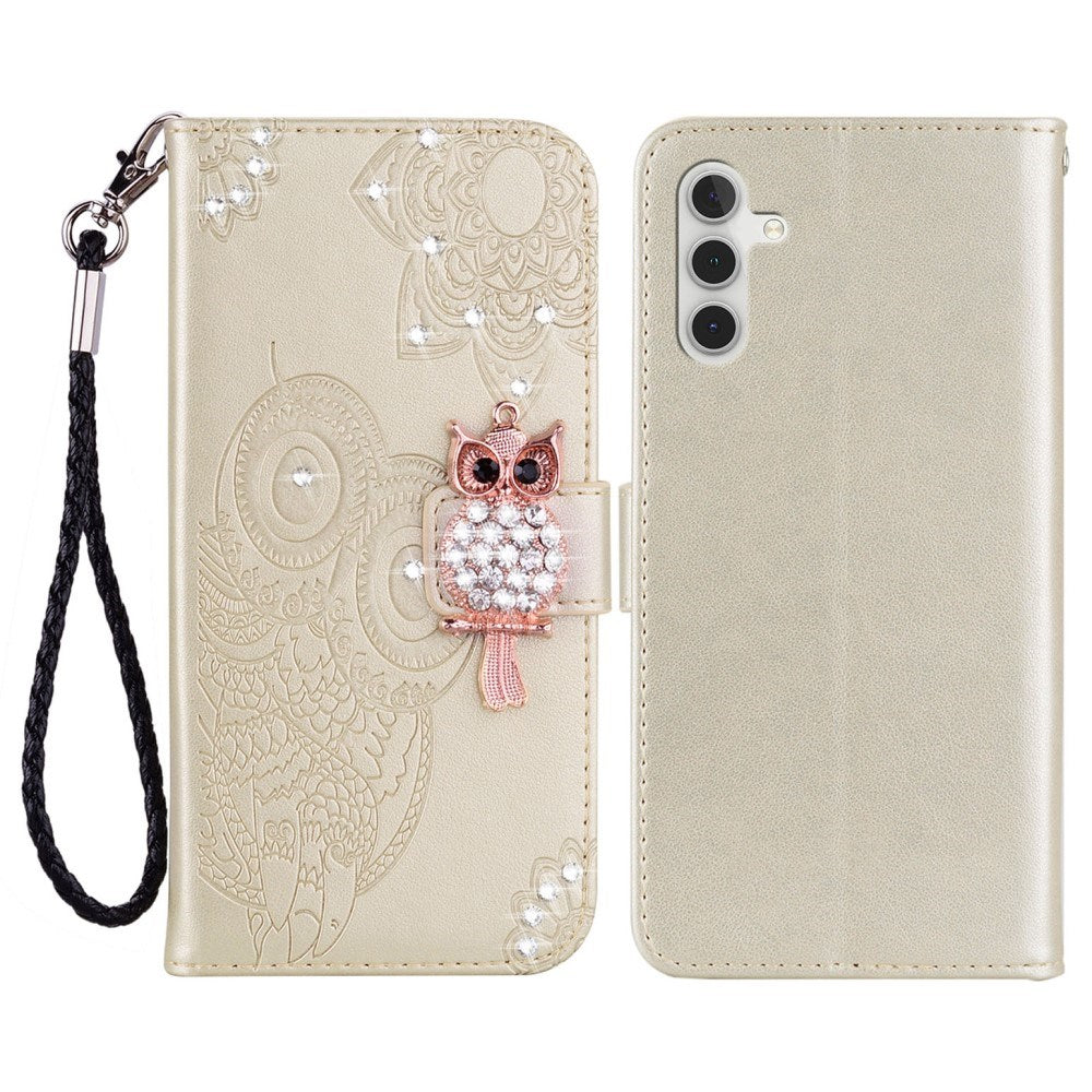 EIDERWOOD Samsung Galaxy S25+ (Plus) Faux Leather Flip Case with Owl Design - Gold