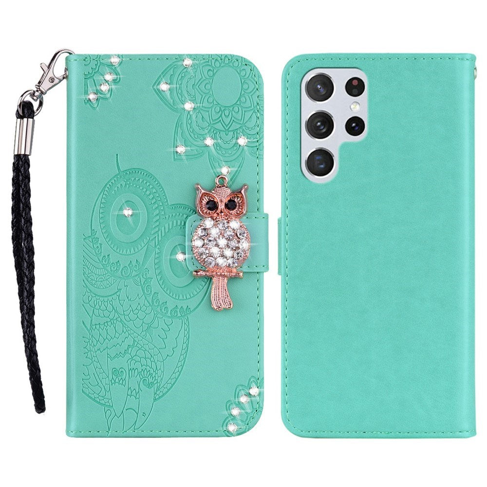EIDERWOOD Samsung Galaxy S25 Ultra Faux Leather Flip Case with Owl Design - Turquoise