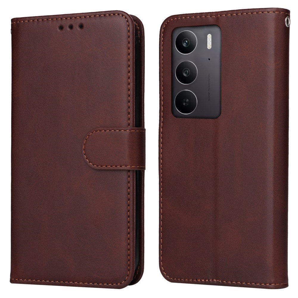 EIDERWOOD Realme 14X (5G) / C75 Faux Leather Flip Case with Strap - Brown