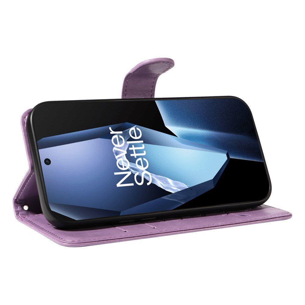 EIDERWOOD OnePlus 13R Flip Case with Engraved Motif - Card Holder & Stand Function - Purple