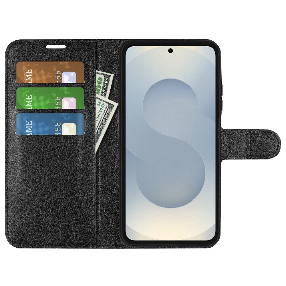 EIDERWOOD Samsung Galaxy S25 Edge Litchi Faux Leather Flip Case with Wallet - Black