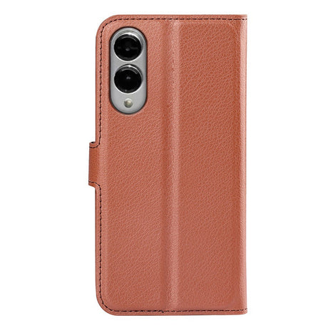 EIDERWOOD Samsung Galaxy S25 Edge Litchi Faux Leather Flip Case with Wallet - Brown