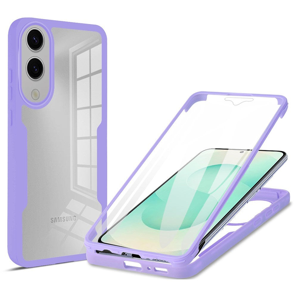 EIDERWOOD Samsung Galaxy S25 Edge Case with Full Protection and Screen Protector Film - Transparent / Purple Edge