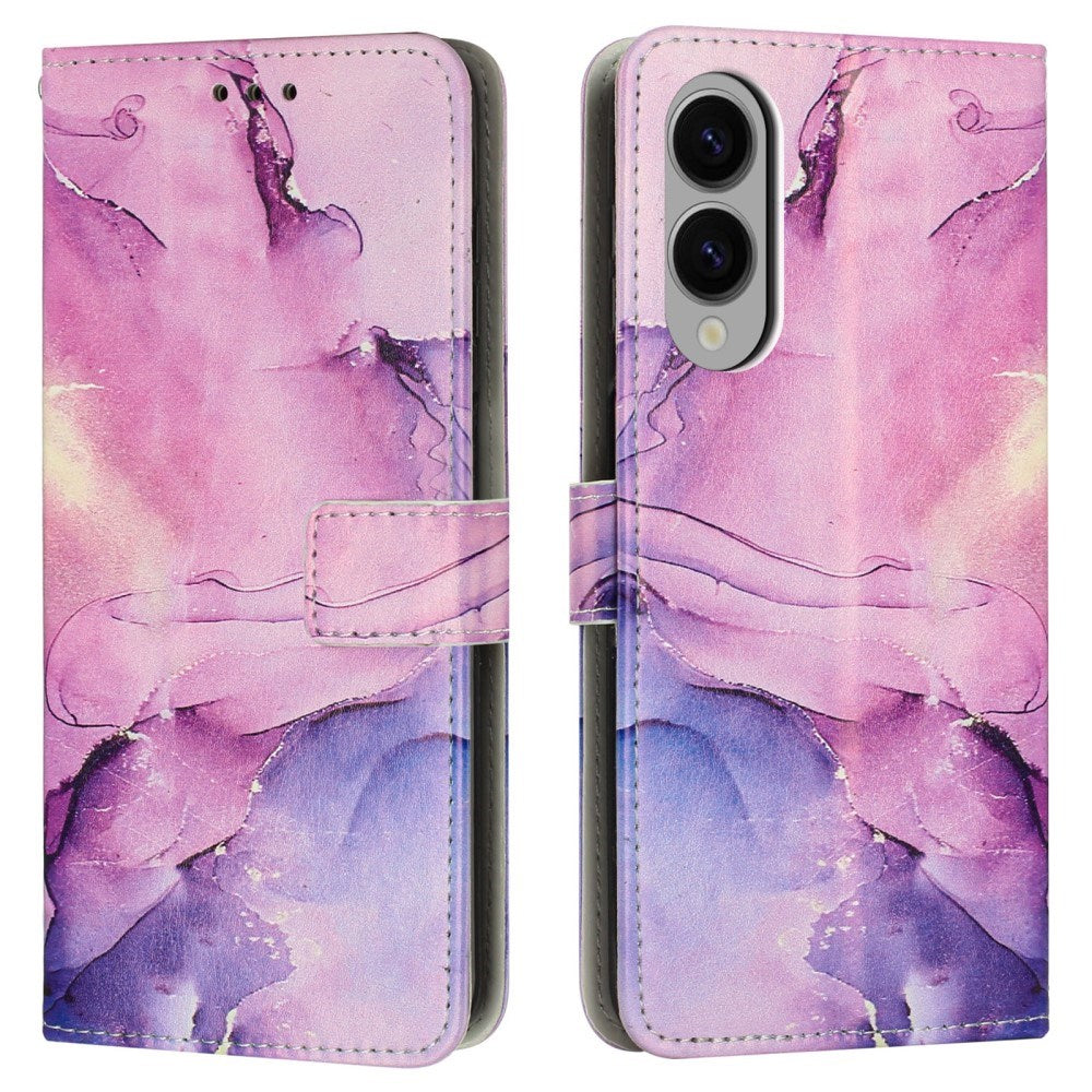 EIDERWOOD Samsung Galaxy S25 Edge Marble Patterned Faux Leather Flip Case with Strap - Purple