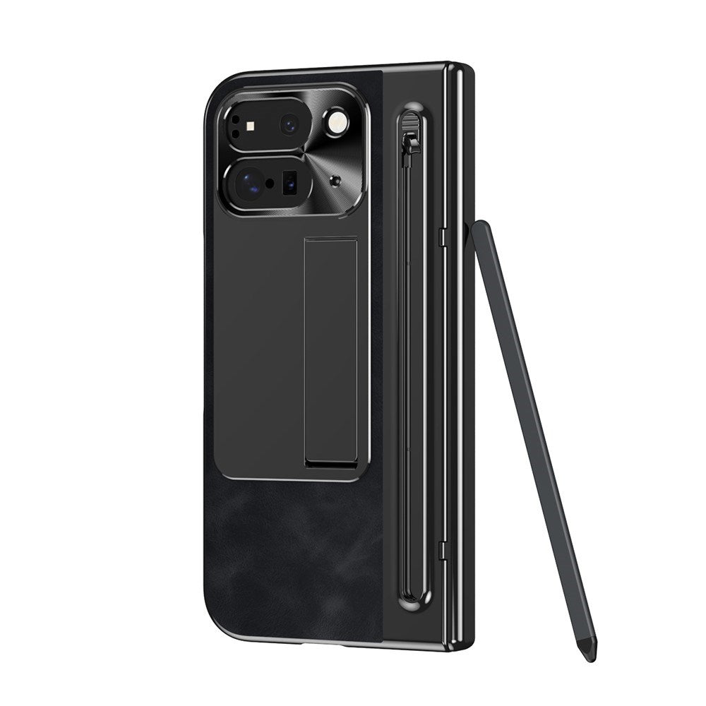 EIDERWOOD Google Pixel 10 Pro Fold Case with Faux Leather Back - Kickstand - Stylus Holder - Black