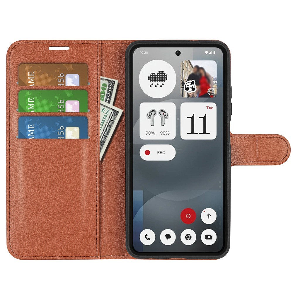 EIDERWOOD Nothing Phone (3a) Faux Leather Flip Case with Cardholder & Stand Function - Brown