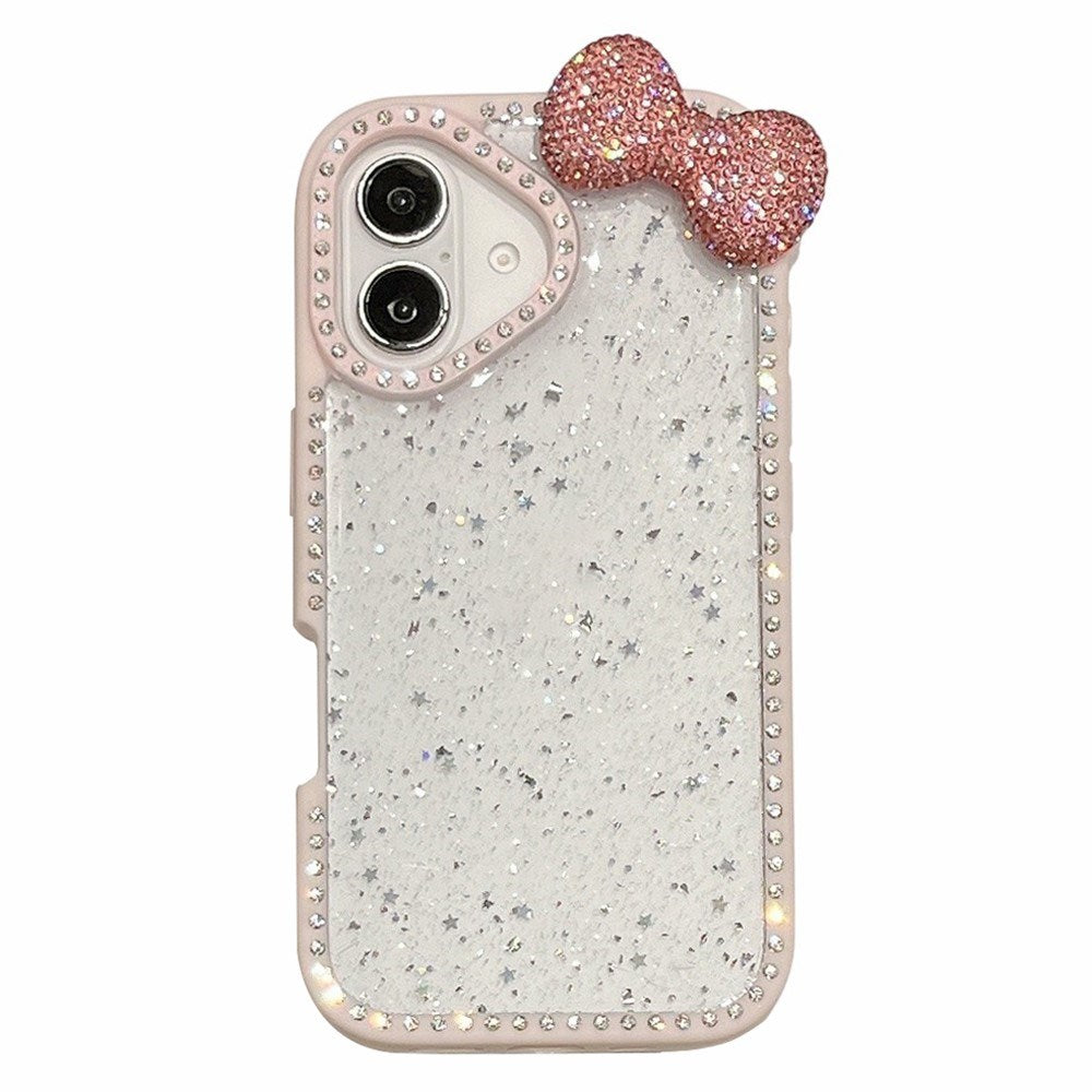 EIDERWOOD iPhone 16 Hybrid Case with 3D Bow and Rhinestones - Transparent / Pink