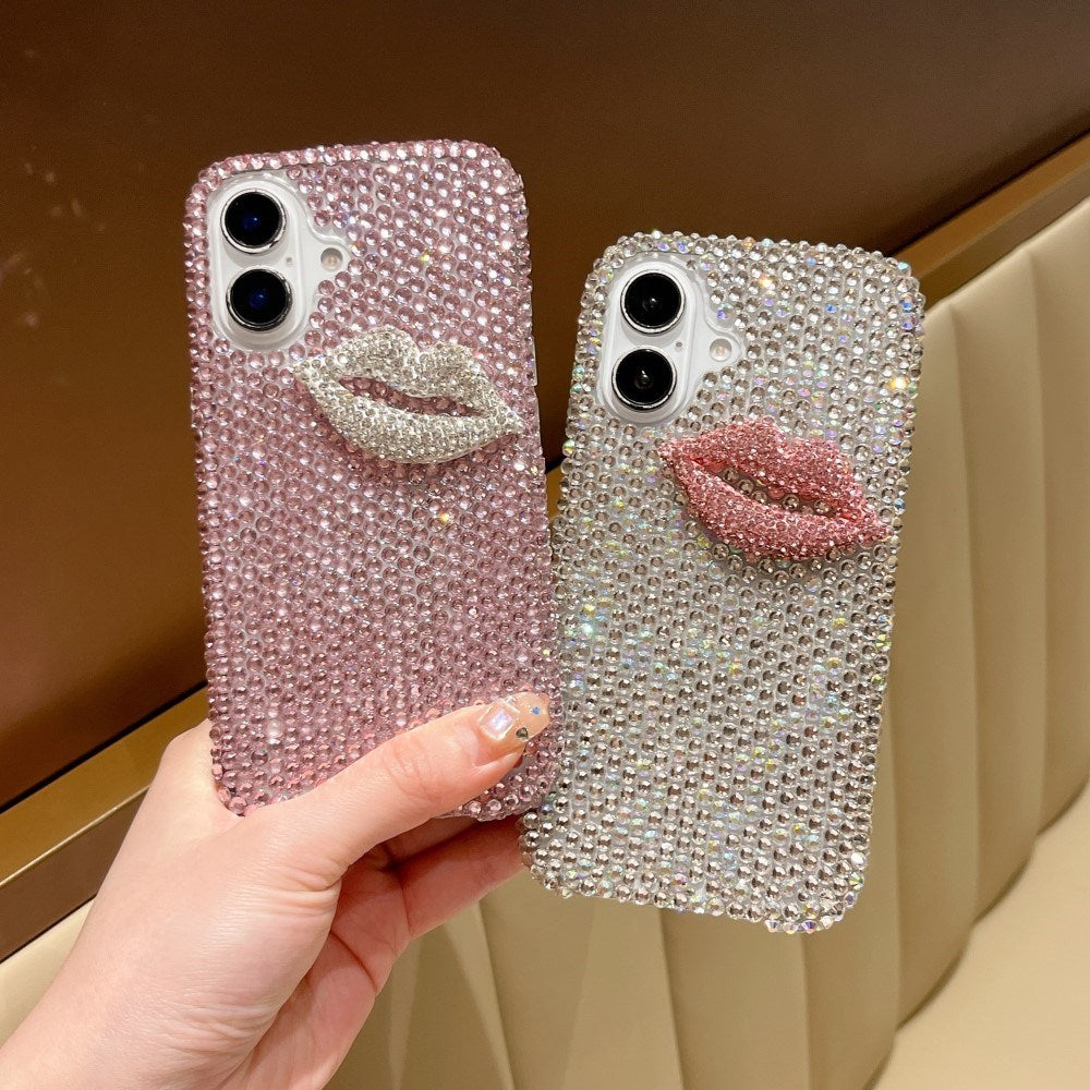 EIDERWOOD iPhone 16 Hybrid Case with Rhinestones & 3D Kiss - Pink
