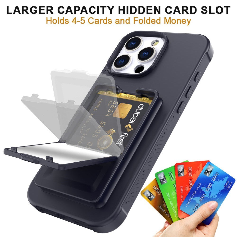 EIDERWOOD iPhone 16 Pro Max Flexible Plastic Case with Card Holder & Built-in Mirror - Black