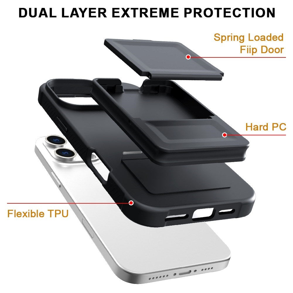 EIDERWOOD iPhone 16 Pro Max Flexible Plastic Case with Card Holder & Built-in Mirror - Black