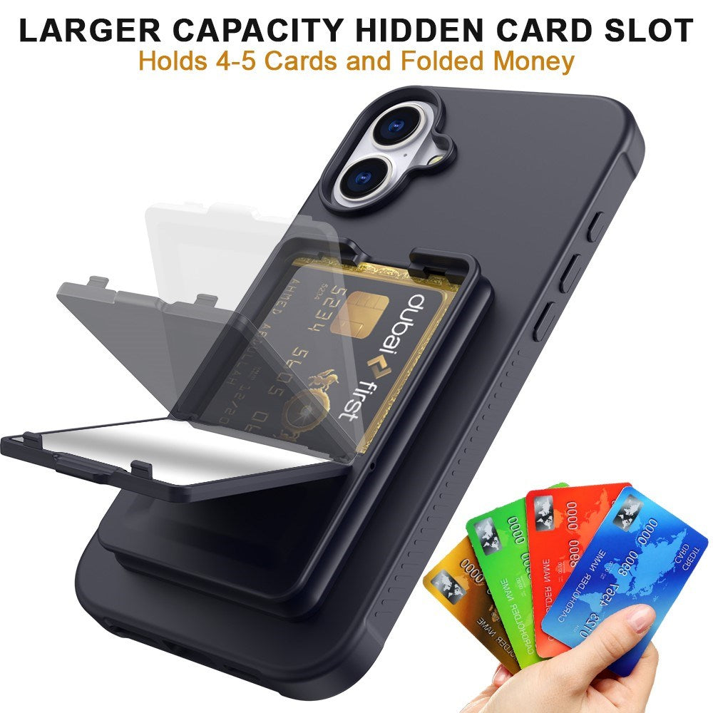 EIDERWOOD iPhone 16 Plus Flexible Plastic Case with Card Holder & Built-in Mirror - Black